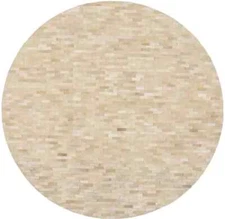 6X6 ft Hand-Stitched Round Cowhide Patchwork Rug Modern Decor Leather Carpet