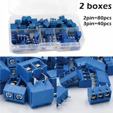 120Pcs 5 mm Pitch 2 & 3 Pin Mount Screw Block Connectors Blue PCB Terminal Kit