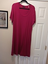 Tahari Scoop Neck Short  Sleeve Midi Shift Dress Dark Fuchsia 1X