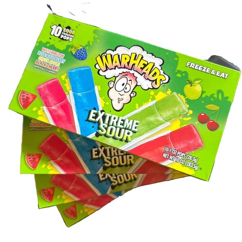 4 Packungen 10ct WARHEADS Extreme Sour Freezer Pops Fettfrei Fruchtig Eis am Stiel