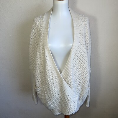 RD STYLE OPEN CARDI sz L CREAM KNIT SWEATER 
