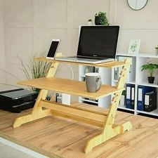 Standing Desk Converter Natural Bamboo Adjustable Sit Stand Riser Workstation