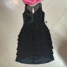 NWT $160 XSCAPE By Joanna Chen Sz 8 Black Tiered Sheath Dress Cocktail Party