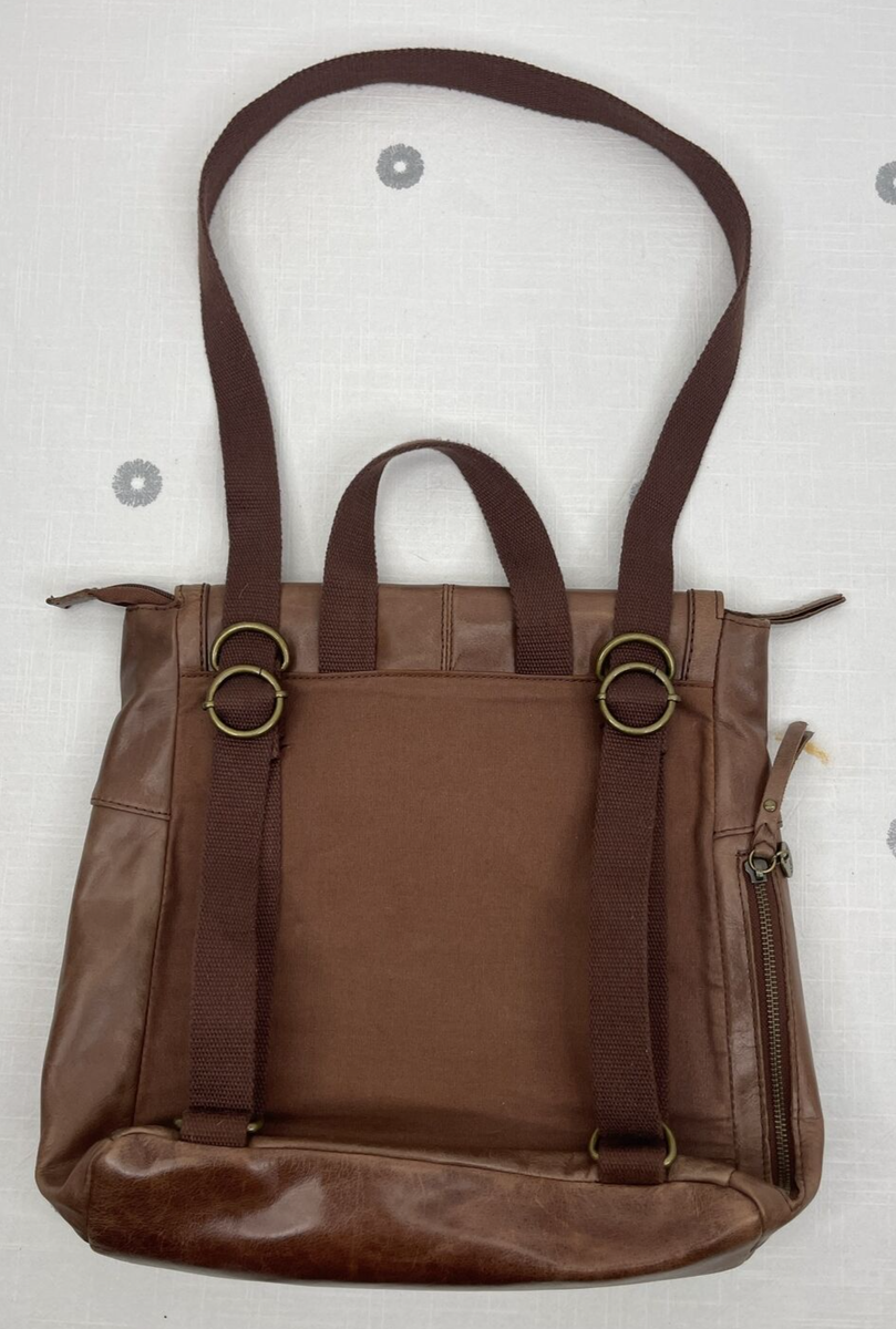 The Sak Nevada Brown Leather Flap, Ring and Tassel Backpack Cross