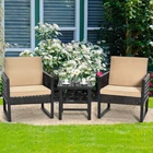 3PCS Rattan Outdoor Bistro Set Patio Conversation Furniture Set w/ Cushions