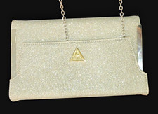 Gold Glitter Metallic Small Clutch Shoulder Bag Chain Strap Snap Closure