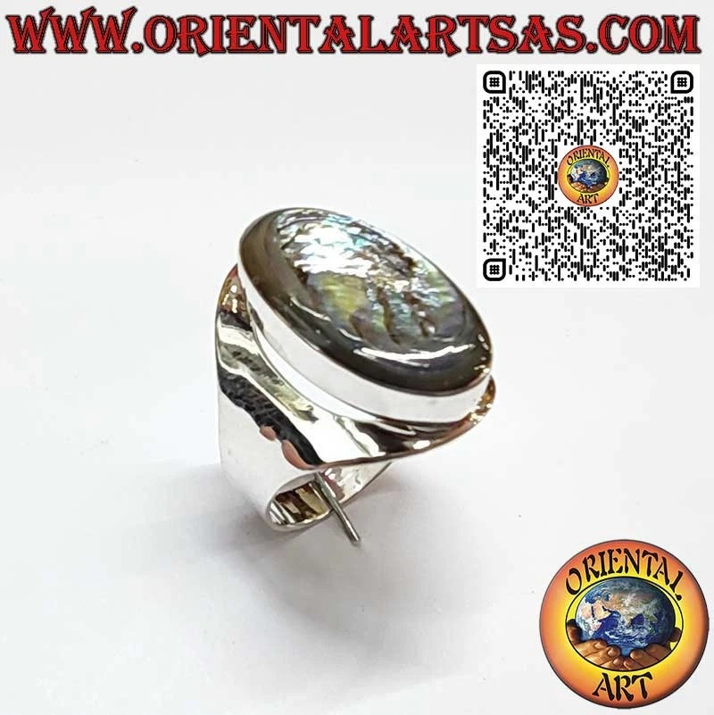 Anello in Argento 925 a Fascia Larga con Abalone Paua Shell Ovale grande - Immagine 2 di 4