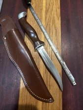 Vintage Cutco 1069 Serrated Hunting Knife USA Orig Sheath Brown Scales