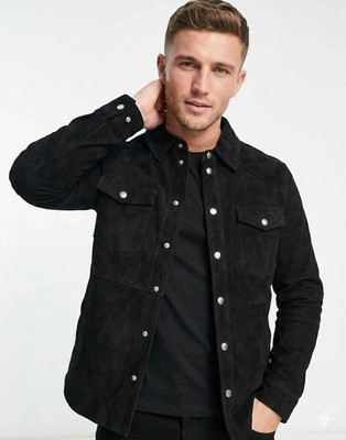 Stylish Handmade Men s Suede Real Soft Lambskin Leather Black Biker Jacket Fit