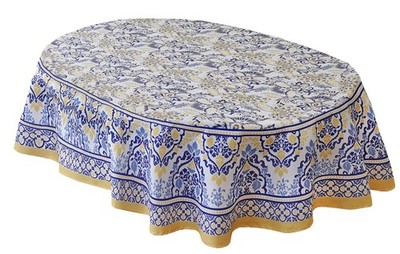 Home Bargains Plus Oval Fabric Tablecloth, 60 x 84 Inch, Allure Yellow and Blue