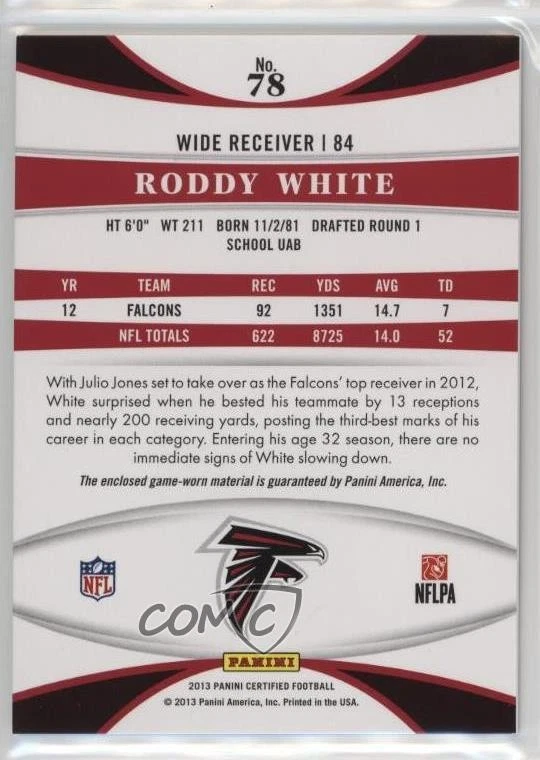 2013 Certified Materials Mirror Blue /99 Roddy White #78 - Image 2 of 2