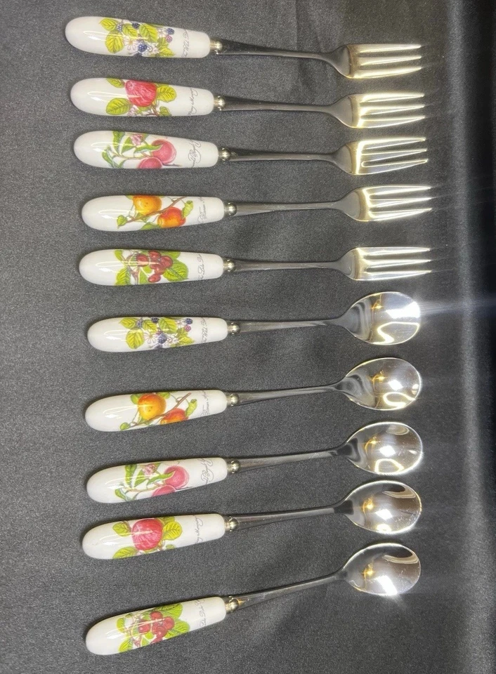 Всего 10 - набор из 5 вилок для выпечки Portmeirion Pomona и 5 чайных ложек б/у в отличном состоянии - Изображение 2 из 4