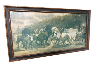 Antique ''The Horse Fair'' 19th Cen. Art Litho Print Framed Rosa Bonheur  17'' x 9''