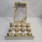 12 Vintage Pyramid Decorative Gold Glass Ornament Balls 3'' USA