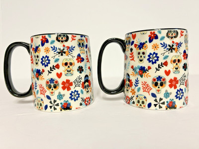 Set of 2 Mugs 10 Strawberry Street 14oz Bella Sugar Skulls Day of the Dead
