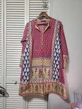Pakistani Indian Kurti Top Dress Kameez, Multicolor Cotton Boho Printed size 16