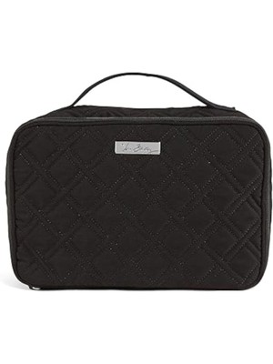 VERA BRADLEY Women's Black Quilted Zipper Pouch Canvas Handle Cosmetics Bag