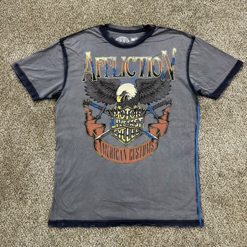 Affliction Shirt Mens XL Gray Live Fast American Customs Skull Biker