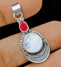 Natural Rainbow Moonstone -India 925 Sterling Silver Pendant