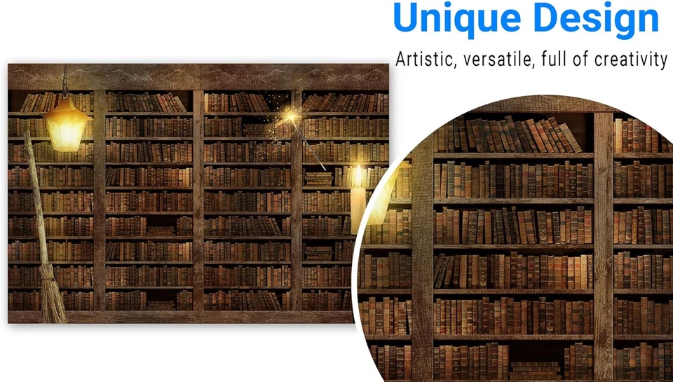 7X5Ft Wizard Magic Bookshelf Photography Backdrop for Halloween Decor - Image 2 of 4