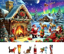 500 Piece Puzzle Christmas Jigsaw Puzzles for Adults Northern Lights Cabin Scene