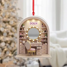 Personalized Makeup Vanity Christmas Ornament Beauty Gift Pink Acrylic