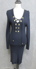 MICHAEL Michael Kors Sweater Dress Womens Medium Blue Lace Up Bodycon Midi