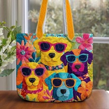 Dog Lover Quilted Tote Bag Colorful Puppy Floral Tote Dog Mom Gift MotherGiftDay