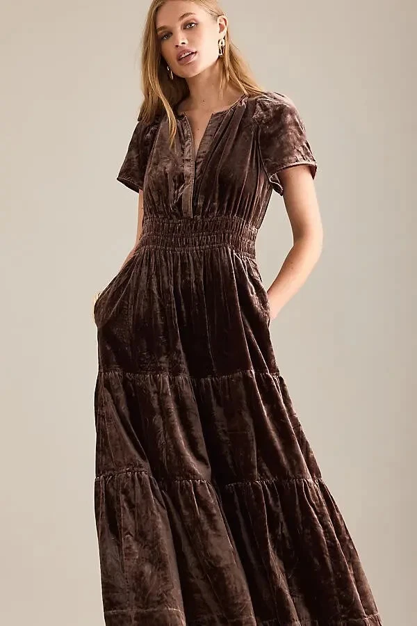 sachin and babi light blue dress Women's Brown Ponte Collared Cord Velour AM-PM Midi Dress