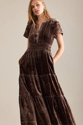 Anthropologie Somerset Maxi Dress Velvet Edition Chocolate Brown Size M BNWT