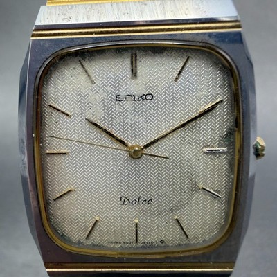 Seiko Dolce Watch Men 29mm Silver Dial Two Tone Rectangle 9531