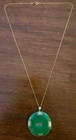 14KT HK Stamped: Green Donut Jade Pendant; 14k GF Yellow Gold Color 21" Necklace — photo 9