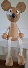 Vintage Wooden Toy Mouse With Rope Arms And Legs Unpainted