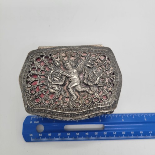 Vintage Silver Metal Filigree Cupid Cherub Jewelry Trinket Box - Picture 5 of 5