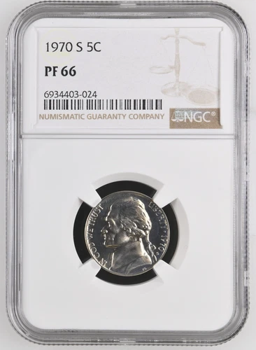 1970 S Proof Jefferson nickel graded by NGC PF 66