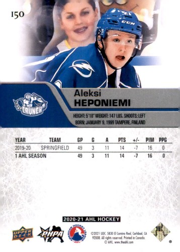 2020-21 Upper Deck AHL #150 Aleksi Heponiemi - Picture 2 of 2