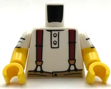 Lego New Minifg Torso Shirt with 2 Buttons Dark Red Suspenders Gold Clasps