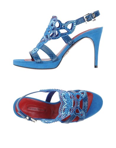 Cesare Paciotti Blue Leather Rhinestone Platform Sandals 6.5 US/36.5 EU $629