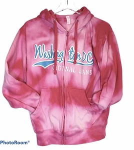 Washington Dc Hoodie Size M Pink Bleach Dyed Custom Zip Up Pockets Sweatshirt Ebay