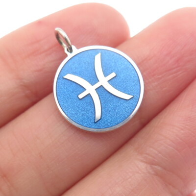 925 Sterling Silver Blue Enamel Pisces Zodiac Sign Minimalist Charm ...