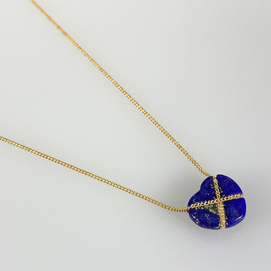 TIFFANY&Co. YG750 lapis lazuli Necklace Heart Yellow Gold