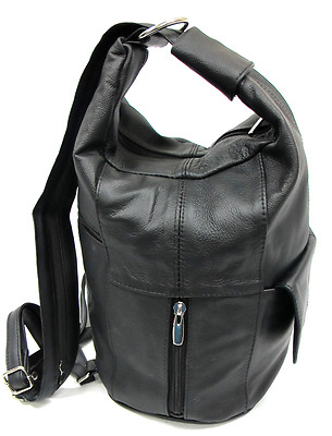 Large Special Design Genuine Leather Two in One Backpack Sling Bag Purse Blk Brn