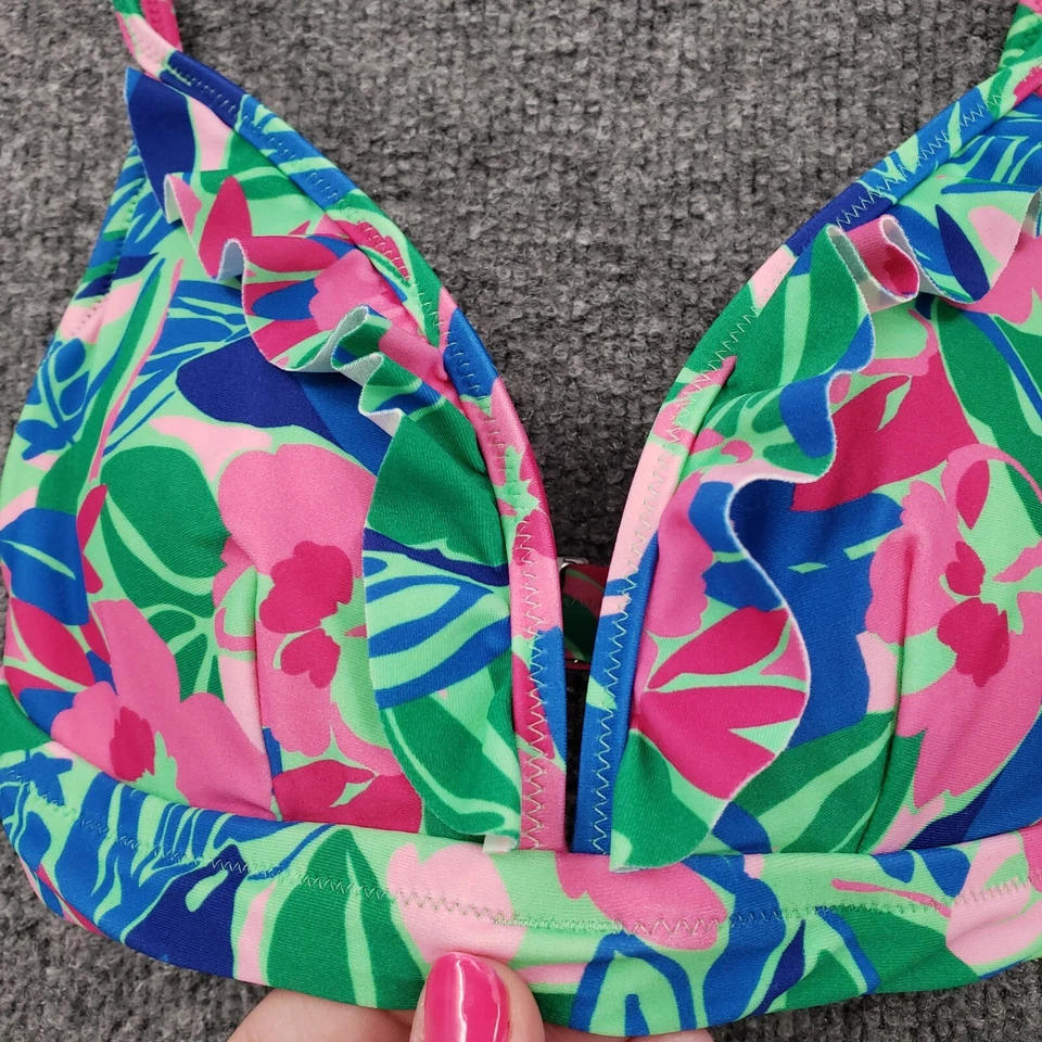 全新 J Crew 比基尼上衣 女式 2XS XXS 粉红色花卉 V 领加厚泳装 沙滩 — 第 3/4 张图片