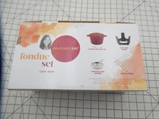 Rachel Ray Fondue Set Cast Iron 1.5 Qt Enamel  With Skewers Liquid Fuel Holder