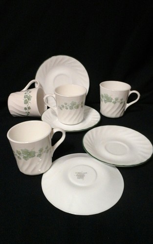 MUG CORNING WARE CORELLE CALLAWAY IVY SET OF 4 MUGS CUPS and SAUCERS - Picture 2 of 7