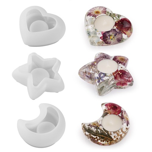 Heart Star Moon Tealight Holder Resin Mold Candlestick Epoxy Casting DIY Molds
