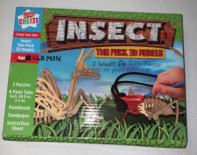 Kids Create Insect Two Pack 3D Models Paint, Brush Sandpaper Complete Never Used