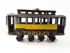 Vintage Cast Iron Trolley 14 Street Car, Blue/Yellow, FREE 2-3 Day Ship  