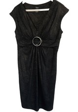 Traces by Tracy Evans Dress Black Gold Sparkly Belted Womens Size 8 LBD