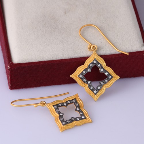 Handmade Gold & Black Plated 925 Silver Dangle Earrings With Cubic Zirconia - Picture 5 of 6